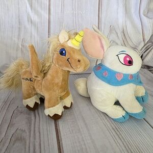 Neopets Brown Pegasus White Rabbit Plush Stuffed Toys Bundle 6 Inch 2007 2002